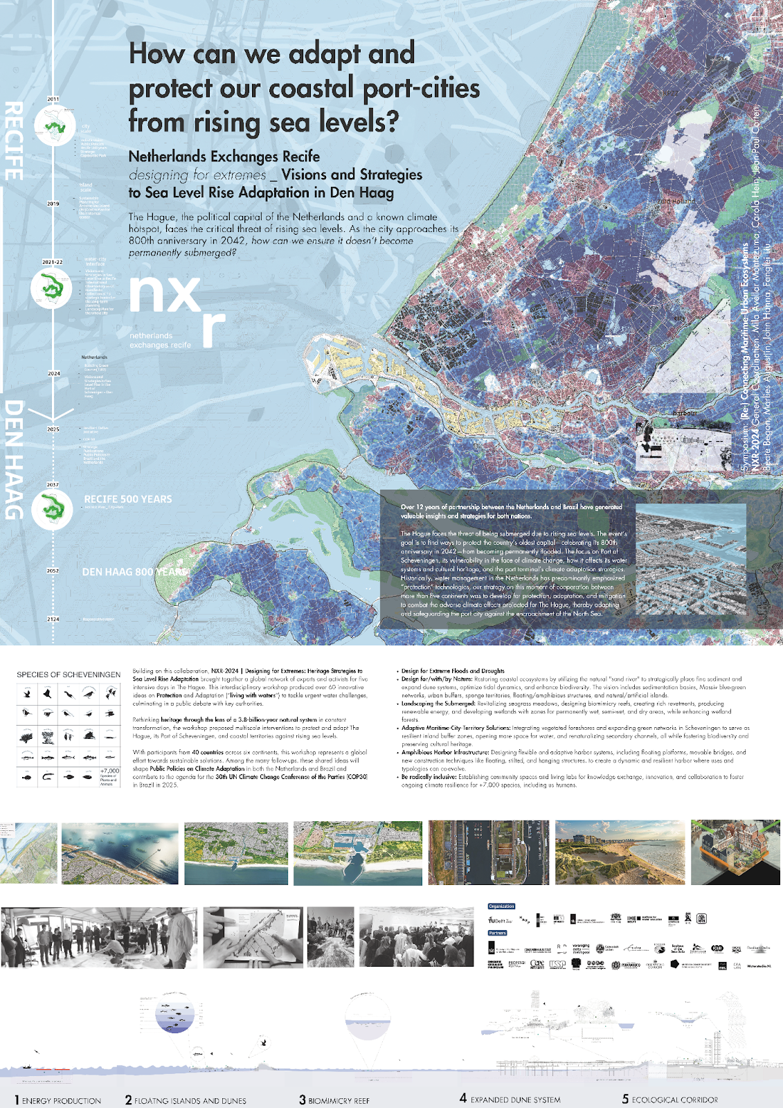 Figure 3: Poster of “NXR-2024 Designing for Extremes”, a project coordinated by Mila Avellar Montezuma, Carola Hein, Jean-Paul Corten (The Netherlands Cultural Heritage Agency - Ministry of Science, Culture and Education of the Kingdom of the Netherlands), Beate Begon (Policy advisor urban development, municipality of The Hague), Fangfei Schutte-Liu (Advisor Urban Planning, municipality of The Hague), and Marlies Augustijn (Advisor Sustainable Living Environment, municipality of The Hague). 