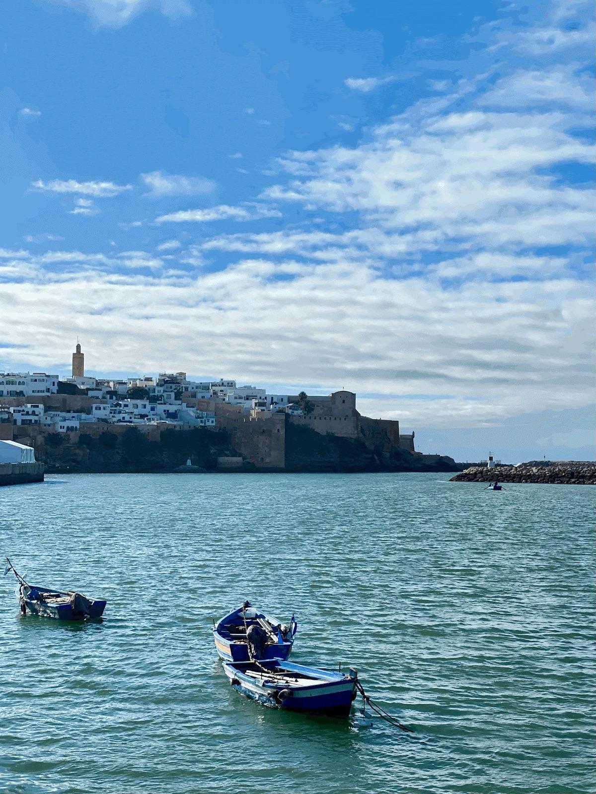 The Kasbah des Oudayas (Rabat) and the Bouregreg River, as seen from the public beach of Salé.