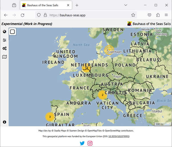 Figure 1: Screenshot take from Bauhaus of the Seas Sails geospatial platform