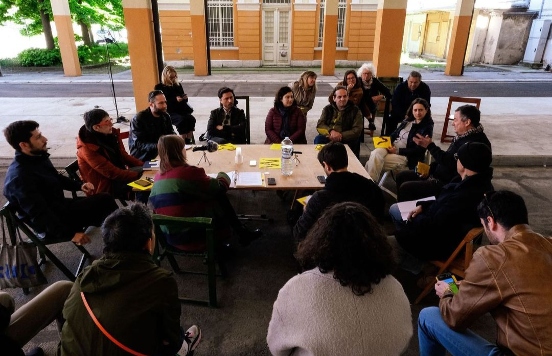 Fig. 7: Round table discussion about the urban regeneration of Porto Vecchio in Trieste; followed by a knowledge-exchange session between scholars, experts, collectives, and initiatives from Trieste, Taranto, Rome, Rijeka, Istria, and Koper, 21st of April 2024. (Source: POP Adriatico)