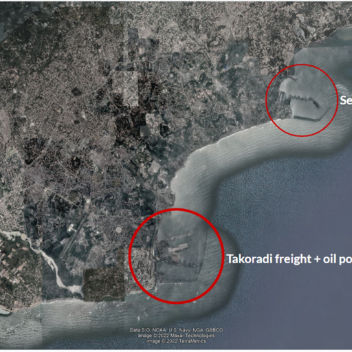 Map showing the twin port cities Takoradi and Sekondi in Ghana 