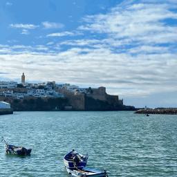 The Kasbah des Oudayas (Rabat) and the Bouregreg River, as seen from the public beach of Salé.